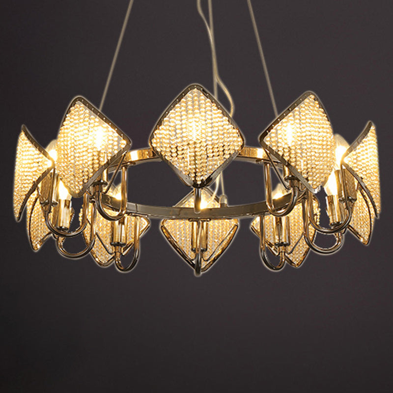 Postmodern Metal Chandelier With Rhombus Crystal Shade For Living Room Ceiling Lighting