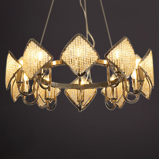 Postmodern Metal Chandelier With Rhombus Crystal Shade For Living Room Ceiling Lighting