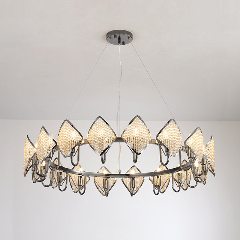 Postmodern Metal Chandelier With Rhombus Crystal Shade For Living Room Ceiling Lighting Chrome / 1