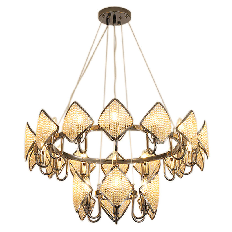 Postmodern Metal Chandelier With Rhombus Crystal Shade For Living Room Ceiling Lighting