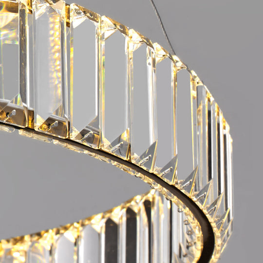Modern Led Circle Chandelier Pendant Light With Clear Crystals For Living Room