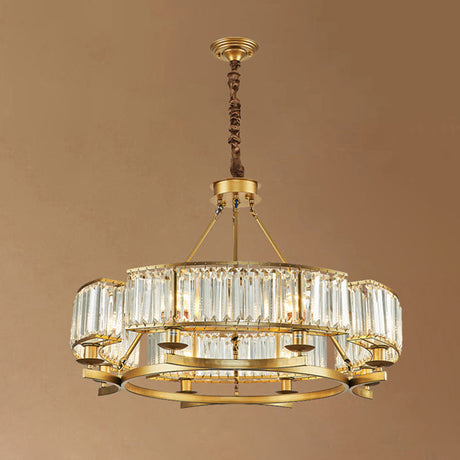 Modern Crystal Chandelier Pendant Light For Living Rooms - Circular Design Tri-Prism Simplicity