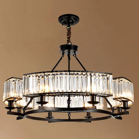 Modern Crystal Chandelier Pendant Light For Living Rooms - Circular Design Tri-Prism Simplicity