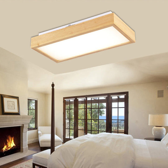 Minimalist Wood Ceiling Mounted Light With Acrylic Diffuser - Beige Rectangle Shape 1/4 Lights