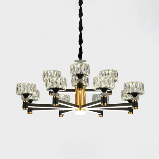 Faceted Crystal Postmodern Chandelier - Round Shade Ceiling Light For Living Room In Black