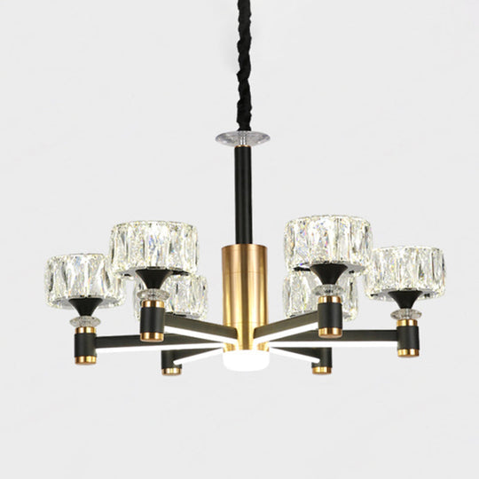 Faceted Crystal Postmodern Chandelier - Round Shade Ceiling Light For Living Room In Black
