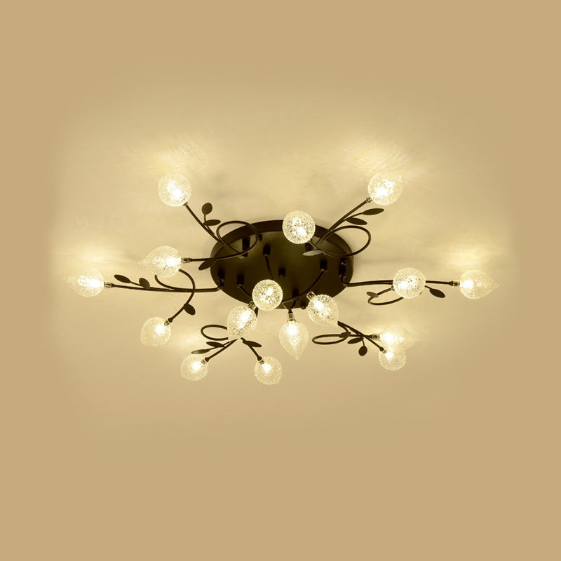 Contemporary Bubbled Glass Branch Ceiling Light - 8/12/16/20 Lights Black/Gold Flush Mount Fixture