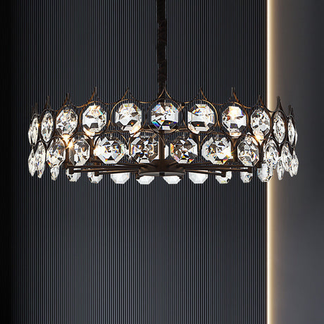 Modern Black Geometric Crystal Chandelier Pendant Light For Living Room / Medium Round