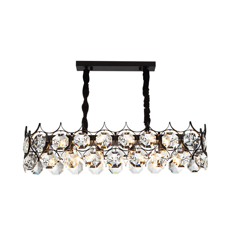 Modern Black Geometric Crystal Chandelier Pendant Light For Living Room / Medium Rectangle