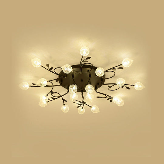 Contemporary Bubbled Glass Branch Ceiling Light - 8/12/16/20 Lights Black/Gold Flush Mount Fixture