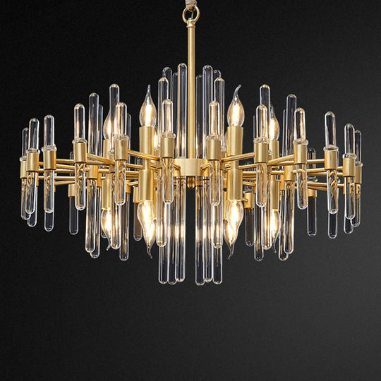 Gold Minimalist Pendant Light With Crystal Rod Decor - Metallic Radiating Chandelier