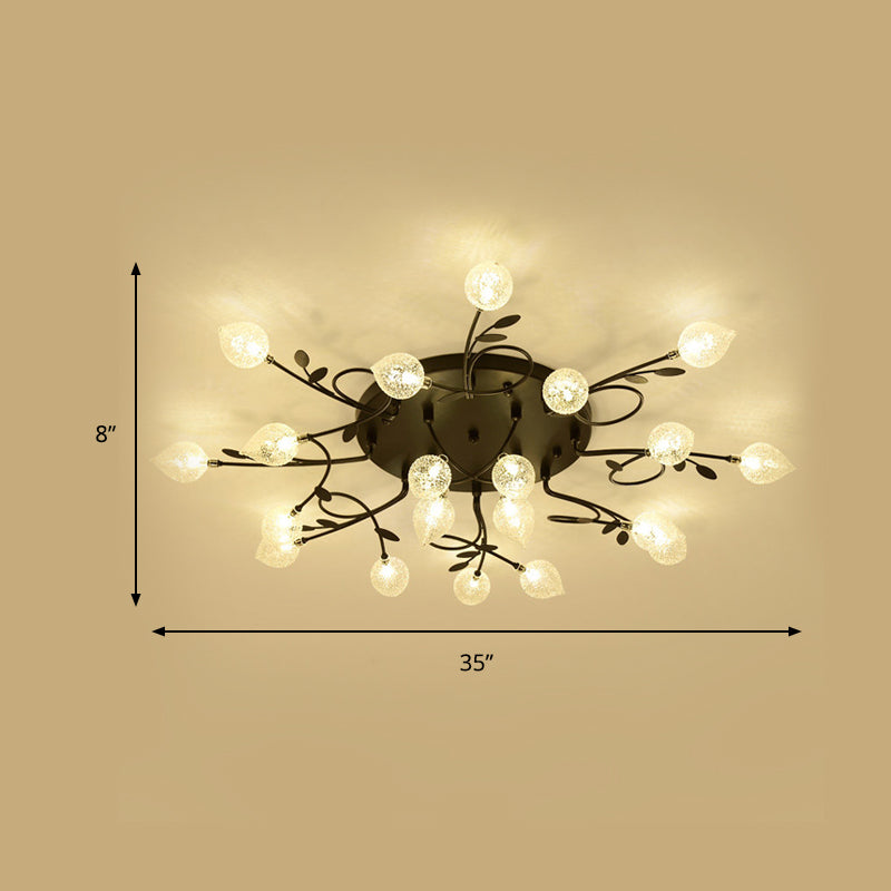 Contemporary Bubbled Glass Branch Ceiling Light - 8/12/16/20 Lights Black/Gold Flush Mount Fixture