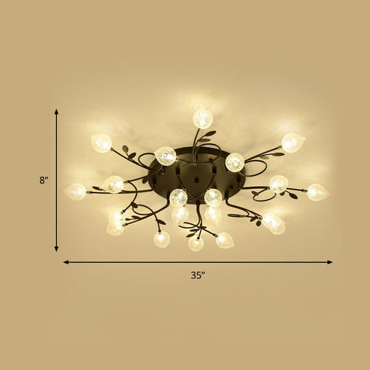 Contemporary Bubbled Glass Branch Ceiling Light - 8/12/16/20 Lights Black/Gold Flush Mount Fixture