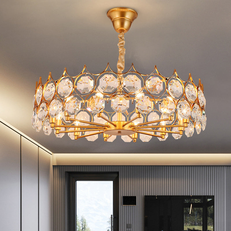 Modern Gold Geometric Chandelier Pendant Light With Crystal Beveled Detailing