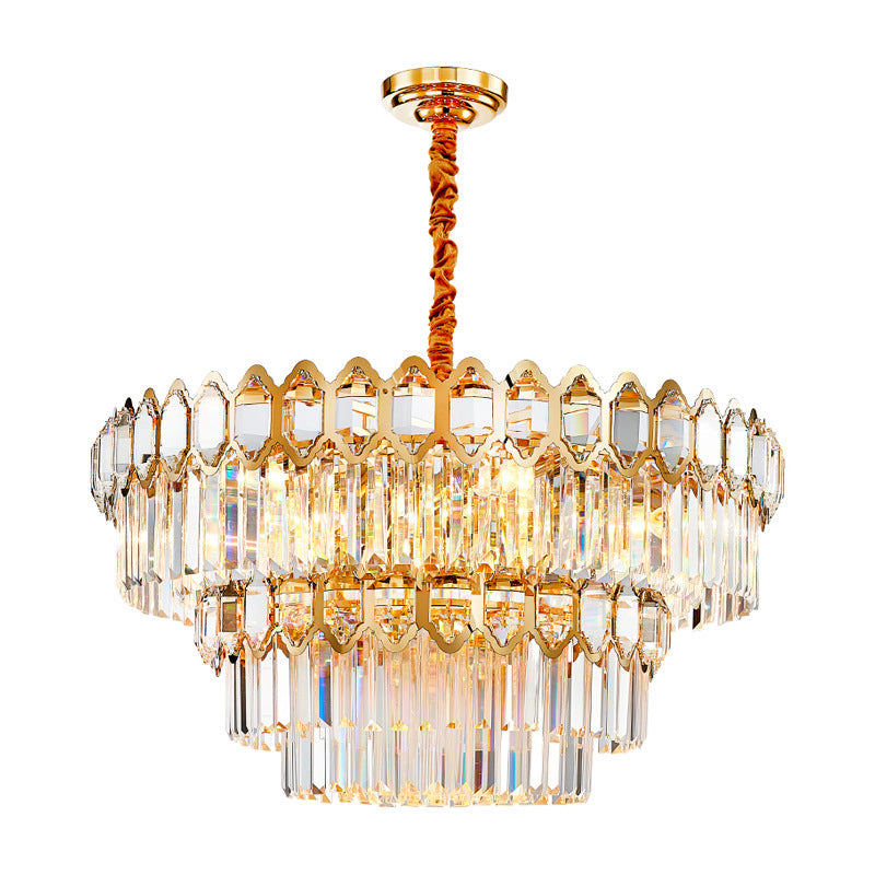 Artistic Prismatic Crystal Gold Pendant Light For Living Room - Tiered Round Suspension / 39.5’