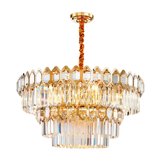 Artistic Prismatic Crystal Gold Pendant Light For Living Room - Tiered Round Suspension / 39.5