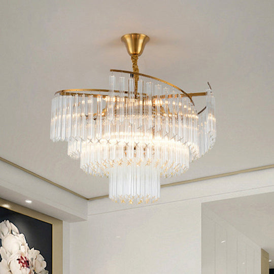 Clear Crystal Postmodern Gold Chandelier For Layered Living Room Ceiling Lighting