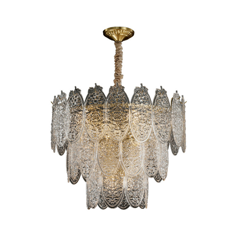 Post-Modern Textured Glass Gold Chandelier Pendant Light For Living Room