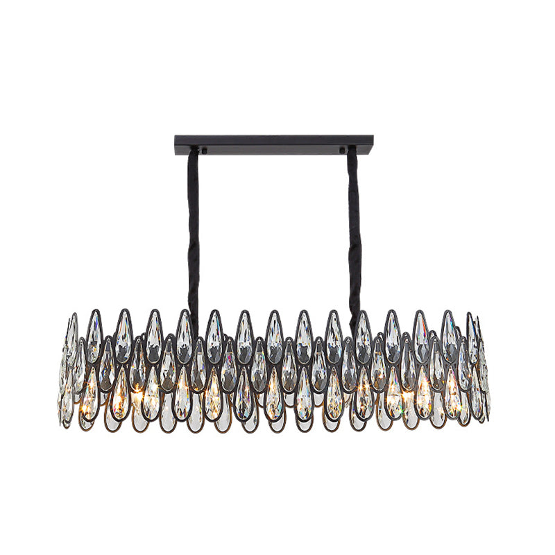 K9 Crystal Tear Drop Suspension Chandelier In Artistic Black For Living Room / Large Linear
