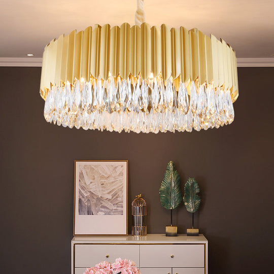 Oval Crystal Drip Pendant Chandelier - Simplicity Light Fixture For Living Rooms Gold / Large Round