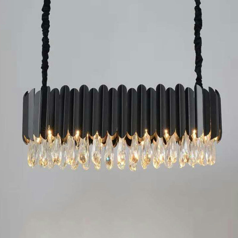 Oval Crystal Drip Pendant Chandelier - Simplicity Light Fixture For Living Rooms Black / Small