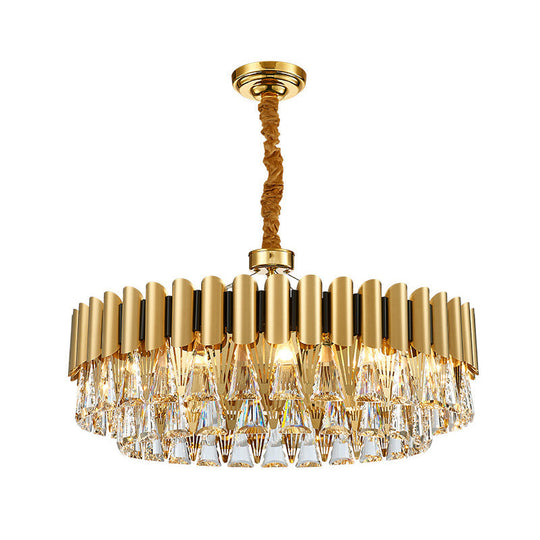Gold Tiered Chandelier Pendant Light With Minimalist Tri-Prism Crystal For Living Room