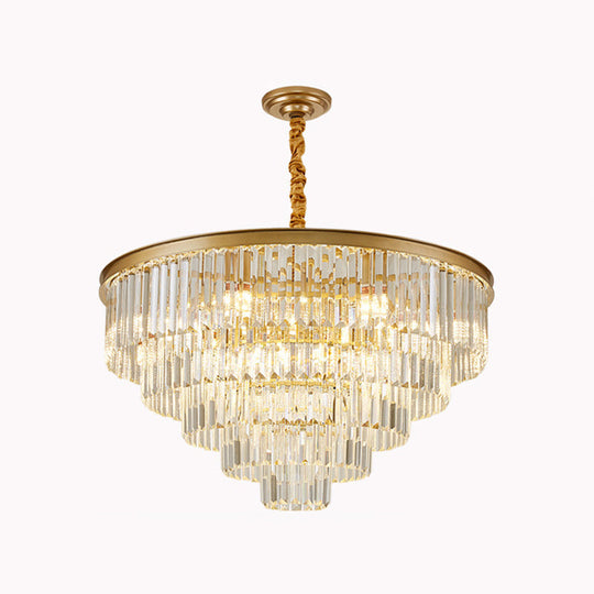 Crystal Simplicity: Tiered Tapered Living Room Chandelier Light - Pendant Fixture Gold / 31.5