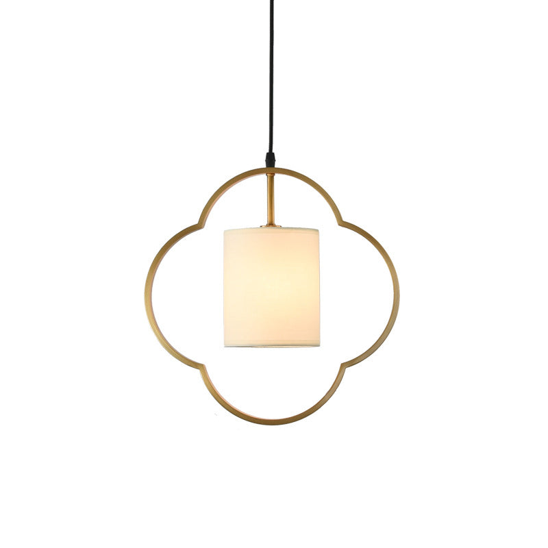 Traditional Gold Cylinder Pendant Ceiling Light With Fabric Shade - 1 Hanging Lamp For Living Room