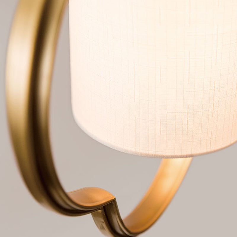 Traditional Gold Cylinder Pendant Ceiling Light With Fabric Shade - 1 Hanging Lamp For Living Room