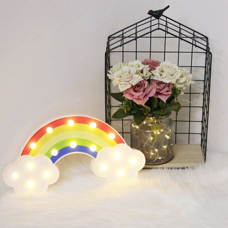 Childrens White Led Wall Lamp - Rainbow Plastic Battery-Operated Table Lighting Ideas