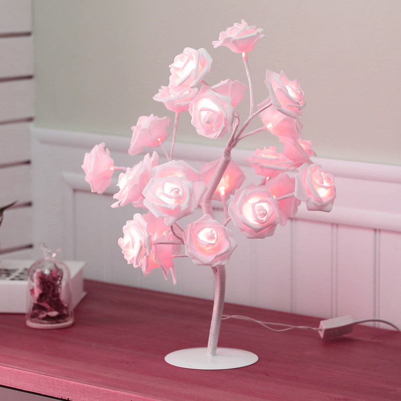 Led Tree-Shaped Bedroom Nightstand Lamp - Decorative Usb Table Lighting Pink / Rechargeable