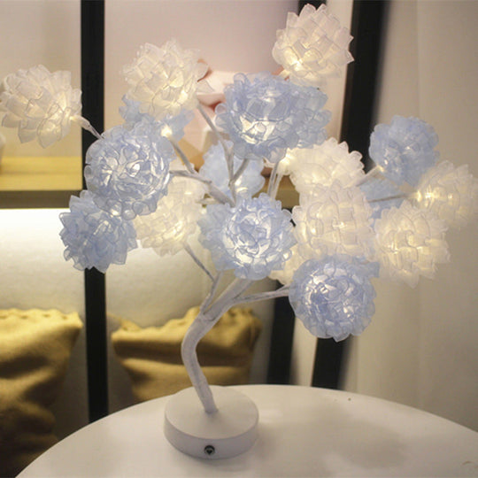 Girls Floral Usb Nightstand Lamp - Elegant Tulle Decor And Led Lighting Blue-White / Rechargeable