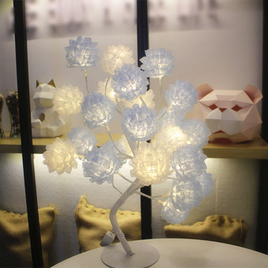 Girls Floral Usb Nightstand Lamp - Elegant Tulle Decor And Led Lighting Blue-White /