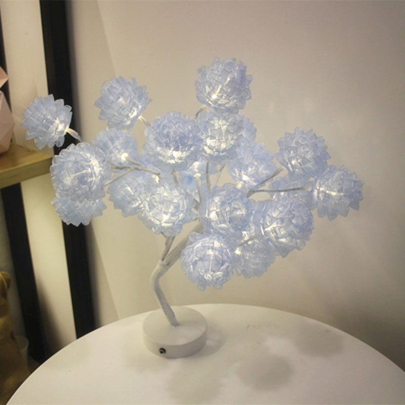 Girls Floral Usb Nightstand Lamp - Elegant Tulle Decor And Led Lighting Blue / Rechargeable