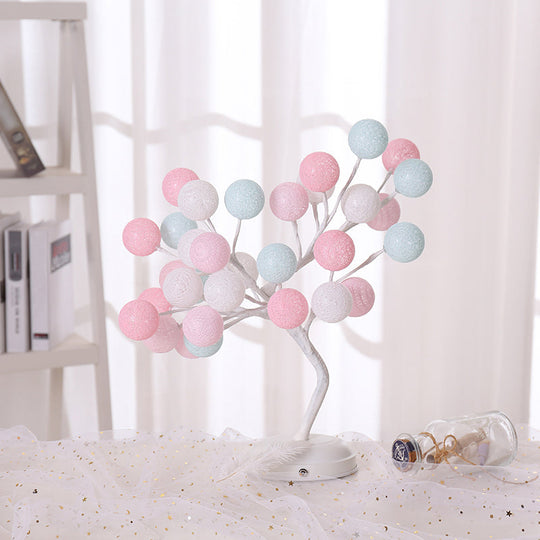 Tree Usb Table Lamp: Kid-Friendly Plastic Nightstand Led Light Pink-Blue / Rechargeable