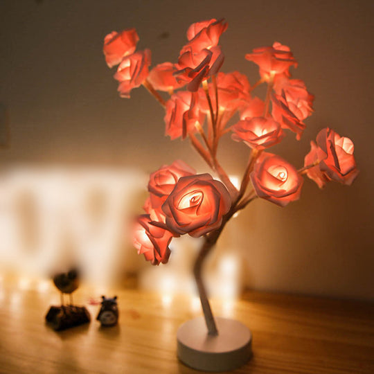 Led Rose Tree Table Lamp With Usb Charging & Artistic Design Pink / Rechargeable