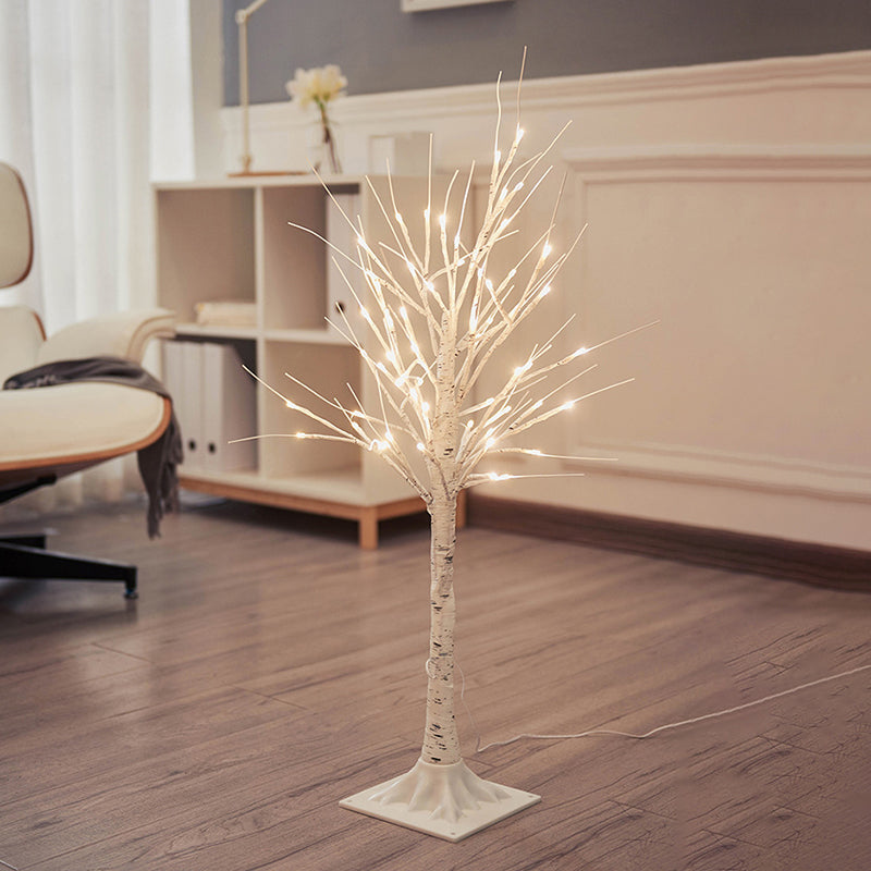 Birch Tree Plastic Led Floor Lamp - Decorative White Usb Nightstand Lighting / Large