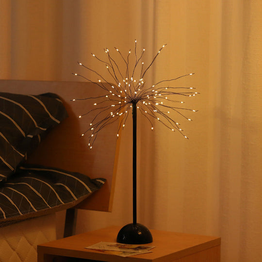 Metallic Dandelion Table Lamp: Black Led Nightstand Lighting For Bedroom / Battery