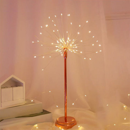 Rose Gold Firework Battery Table Lamp - Modern Led Nightstand Lighting For Girls Bedroom / Warm