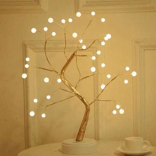 Tree Shaped Led Table Lamp With Usb Charging Port Gold / Rechargeable