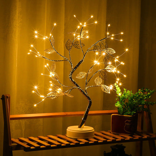 Modern Usb Tree Nightstand Lamp: Metallic Gold Led Table Light For Living Room / Rechargeable