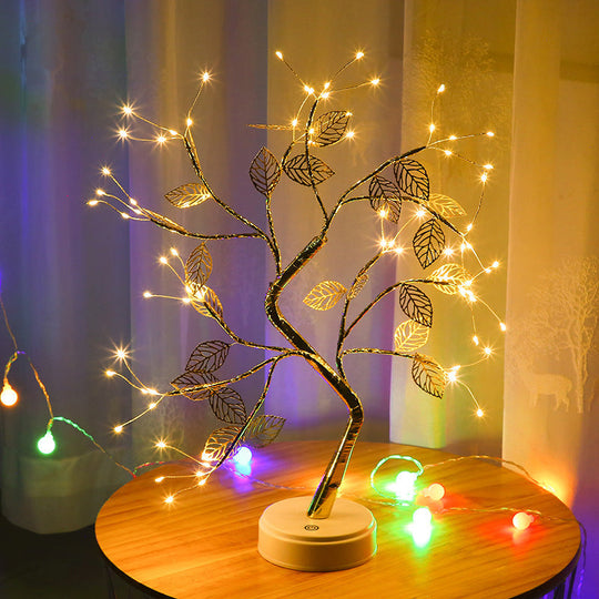 Modern Usb Tree Nightstand Lamp: Metallic Gold Led Table Light For Living Room