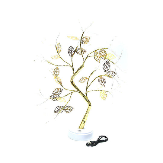 Modern Usb Tree Nightstand Lamp: Metallic Gold Led Table Light For Living Room