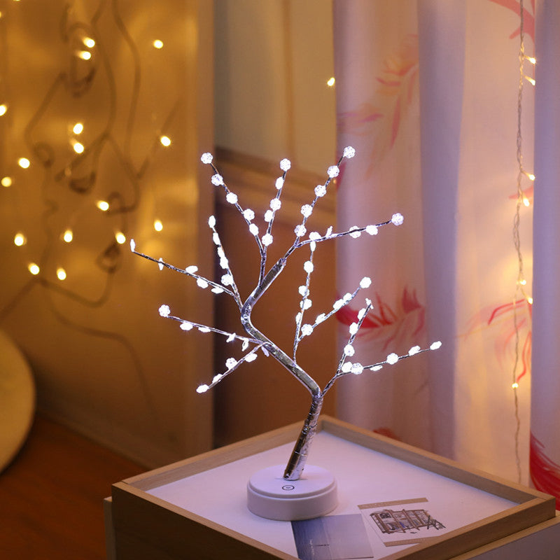 Silver Tree Led Table Light - Battery-Powered Nightstand Lamp For Living Room / Battery B