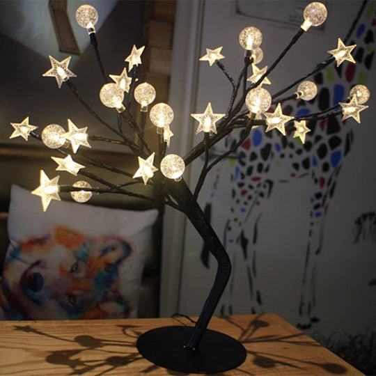 Modern Tree-Shape Led Nightstand Lamp For Girls Bedroom - Usb Table Lighting In Metal Black / A