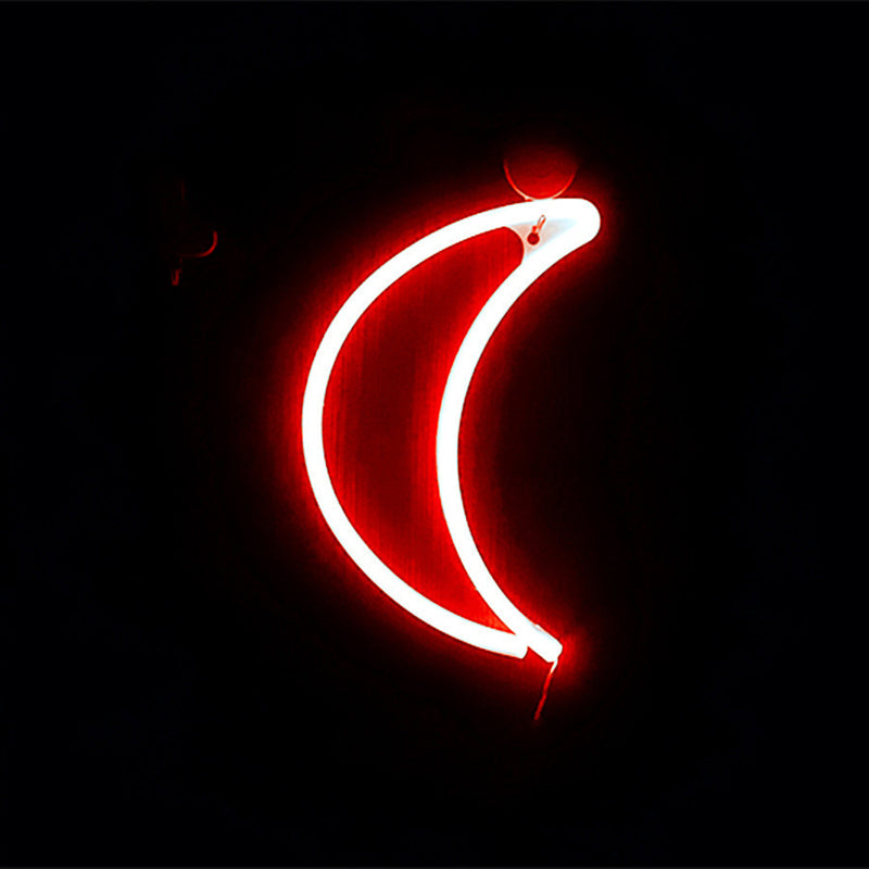 Crescent Shaped Battery-Powered Led Wall Light - Decorative White Night Lighting / Battery Red