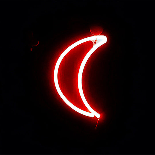 Crescent Shaped Battery-Powered Led Wall Light - Decorative White Night Lighting / Battery Red