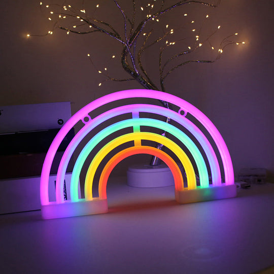 Minimalist White Rainbow Led Table Light With Usb Charging - Rubber Neon Wall Lighting /