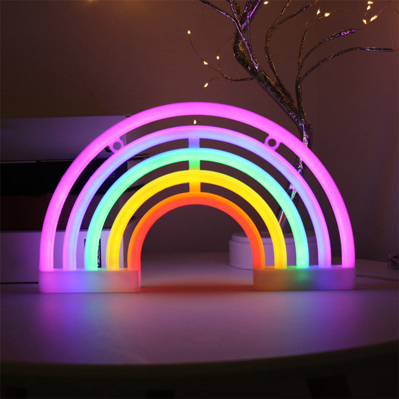 Minimalist White Rainbow Led Table Light With Usb Charging - Rubber Neon Wall Lighting
