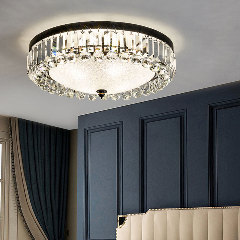 Modern Black Cut-Crystal Flush Mount Lamp For Bedroom Ceiling Lighting / Frosted